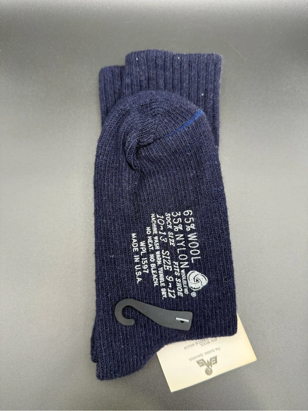 Vintage EMS Athletic Wool Crew Socks Navy 10-13 USA    A3